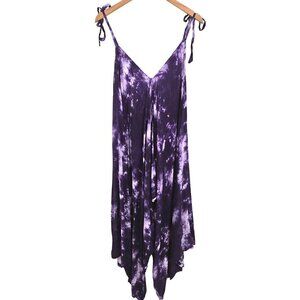Purple Tie Dye Jumper OZ Standard Size Wide Leg Oversized Rayon Tie Shoulders